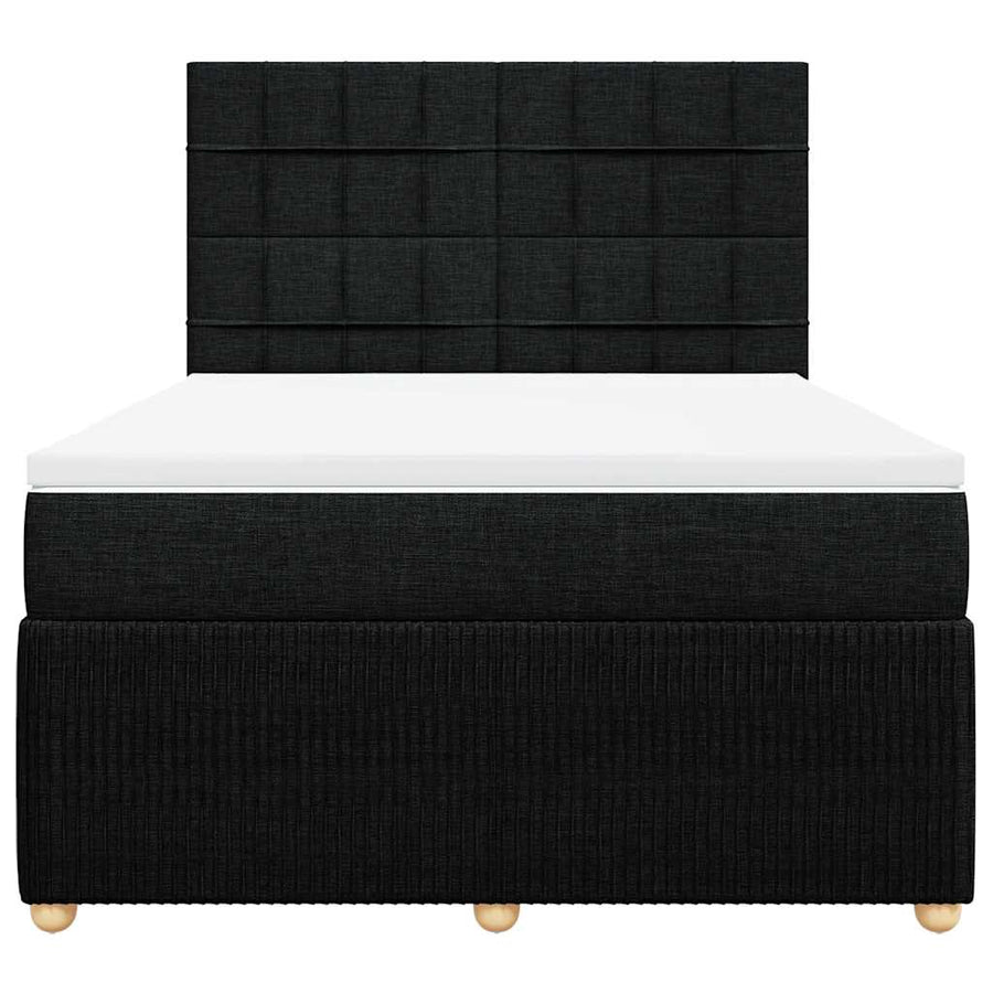 Box Spring Bed with Mattress Black Double Fabric