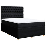 Box Spring Bed with Mattress Black Double Fabric - Front View