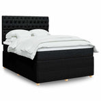Box Spring Bed with Mattress Black Double Fabric