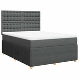 Box Spring Bed with Mattress Dark Grey Double Fabric - Front View