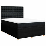 Box Spring Bed with Mattress Black Double Fabric - Front View