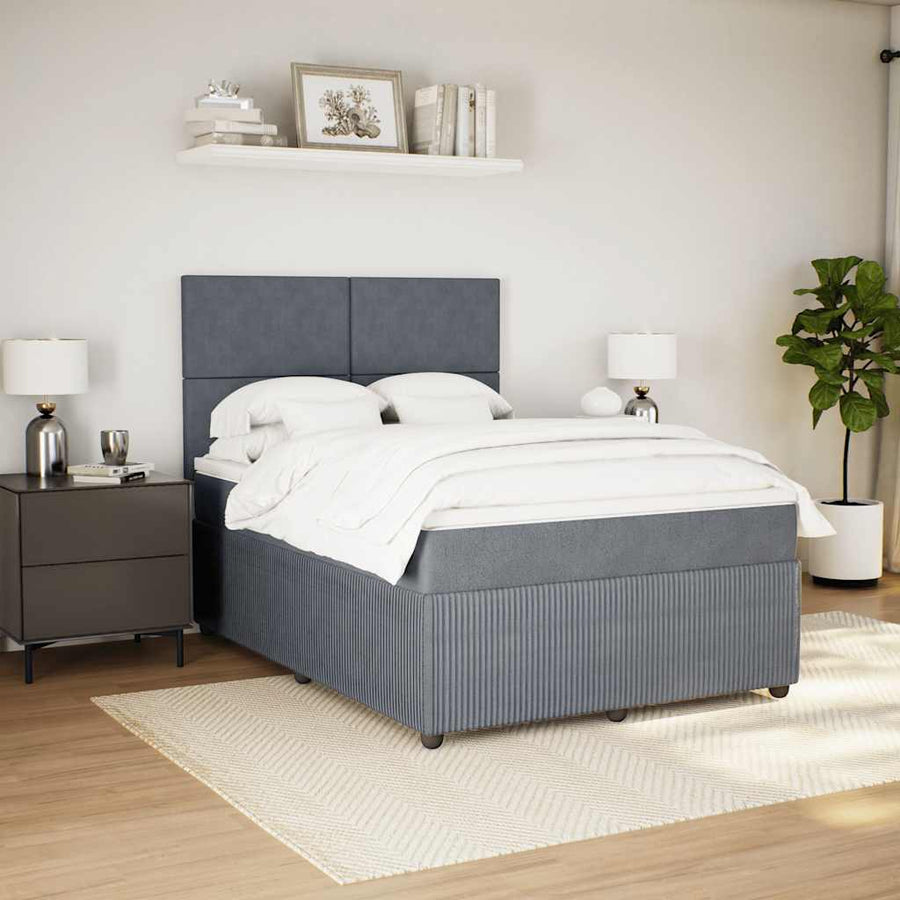 Box Spring Bed with Mattress Dark Grey Queen Fabric