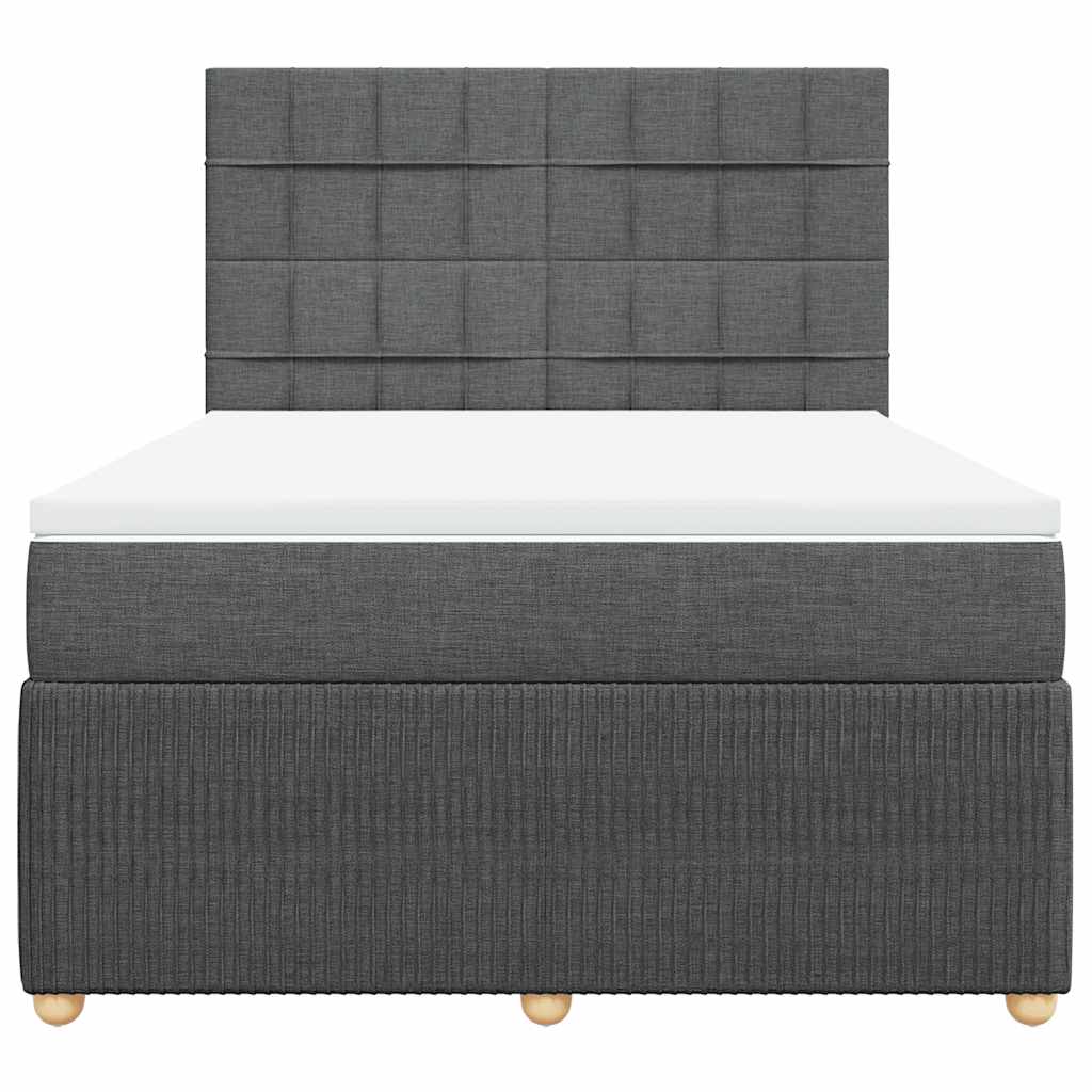 Box Spring Bed with Mattress Dark Grey Queen Fabric