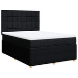 Box Spring Bed with Mattress Black Queen Fabric - Front View