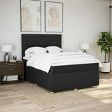 Box Spring Bed with Mattress Black Queen Fabric - Side View