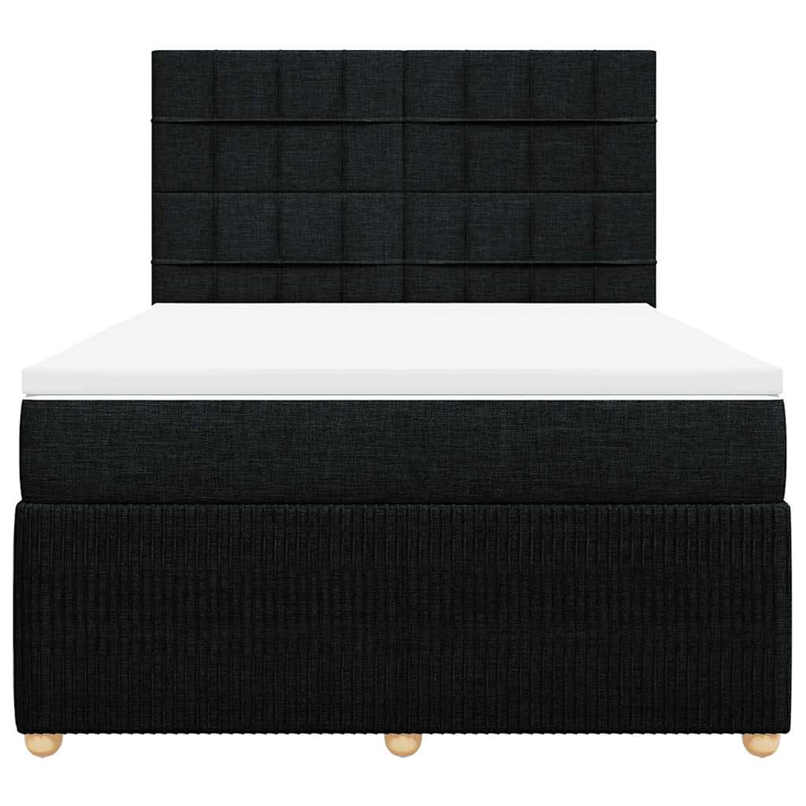 Box Spring Bed with Mattress Black Queen Fabric