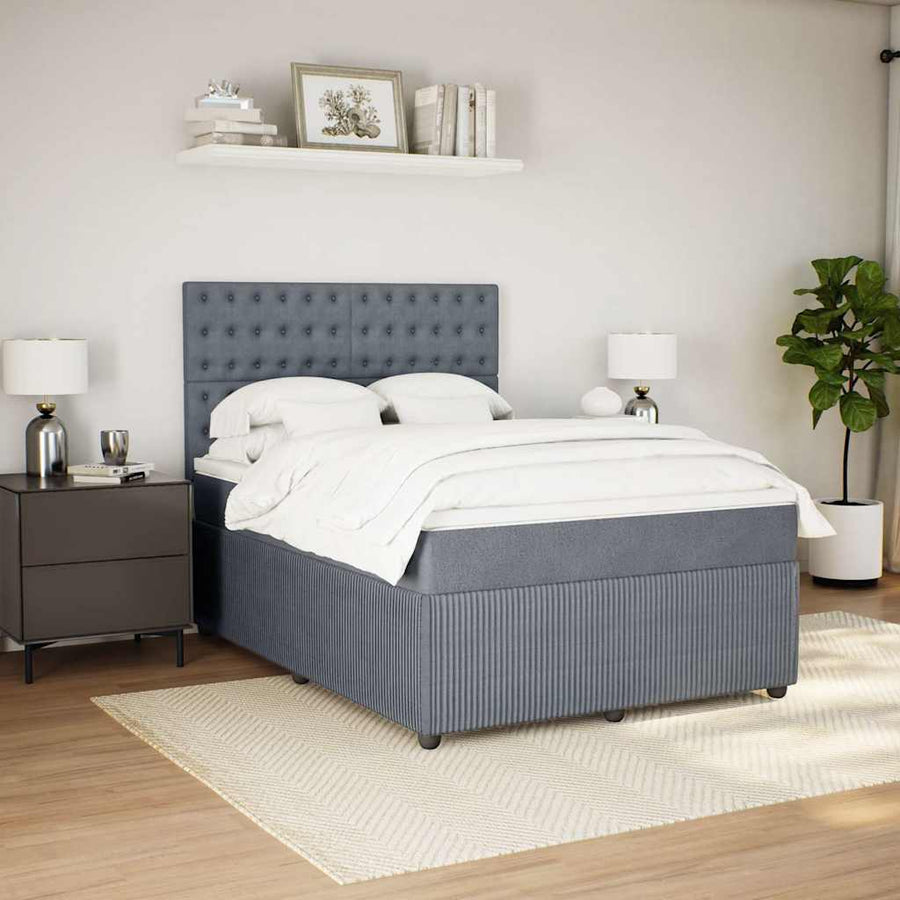 Box Spring Bed with Mattress Dark Grey Queen Fabric