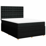 Box Spring Bed with Mattress Black Queen Fabric - Front View