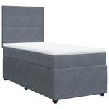 Box Spring Bed with Mattress Dark Grey King Single Velvet - Front View