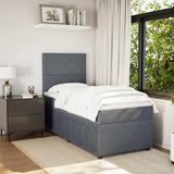 Box Spring Bed with Mattress Dark Grey King Single Velvet - Side View