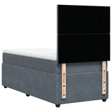 Box Spring Bed with Mattress Dark Grey King Single Velvet - Rear View