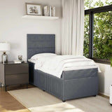 Box Spring Bed with Mattress Dark Grey King Single Velvet
