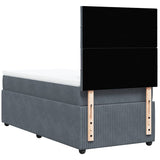 Box Spring Bed with Mattress Dark Grey King Single Velvet - Rear View