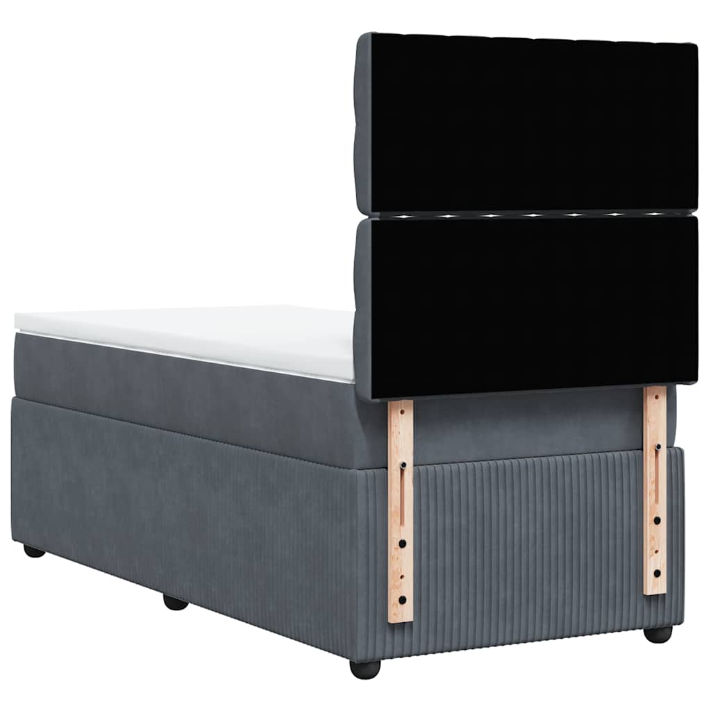 Box Spring Bed with Mattress Dark Grey King Single Velvet