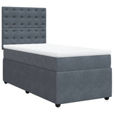 Box Spring Bed with Mattress Dark Grey King Single Velvet - Front View