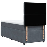 Box Spring Bed with Mattress Dark Grey King Single Velvet - Rear View