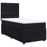 Box Spring Bed with Mattress Black King Single Velvet - Front View