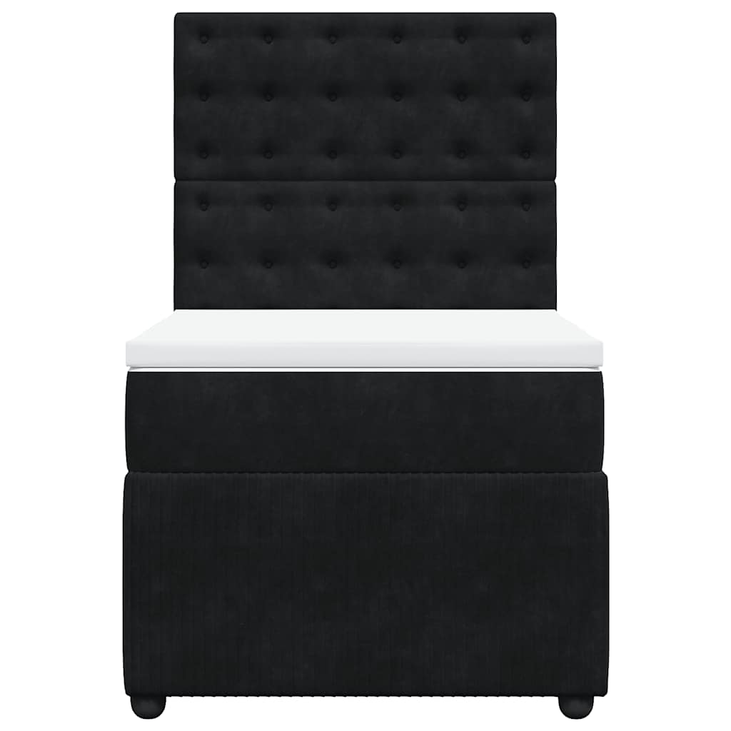 Box Spring Bed with Mattress Black King Single Velvet