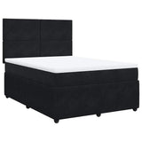 Box Spring Bed with Mattress Black Double Velvet - Front View
