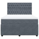 Box Spring Bed with Mattress Dark Grey Double Velvet - Top-Down View