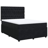 Box Spring Bed with Mattress Black Double Velvet - Front View