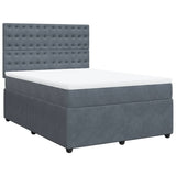 Box Spring Bed with Mattress Dark Grey Double Velvet - Front View
