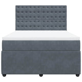 Box Spring Bed with Mattress Dark Grey Double Velvet - Top-Down View