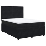 Box Spring Bed with Mattress Black Queen Velvet - Front View