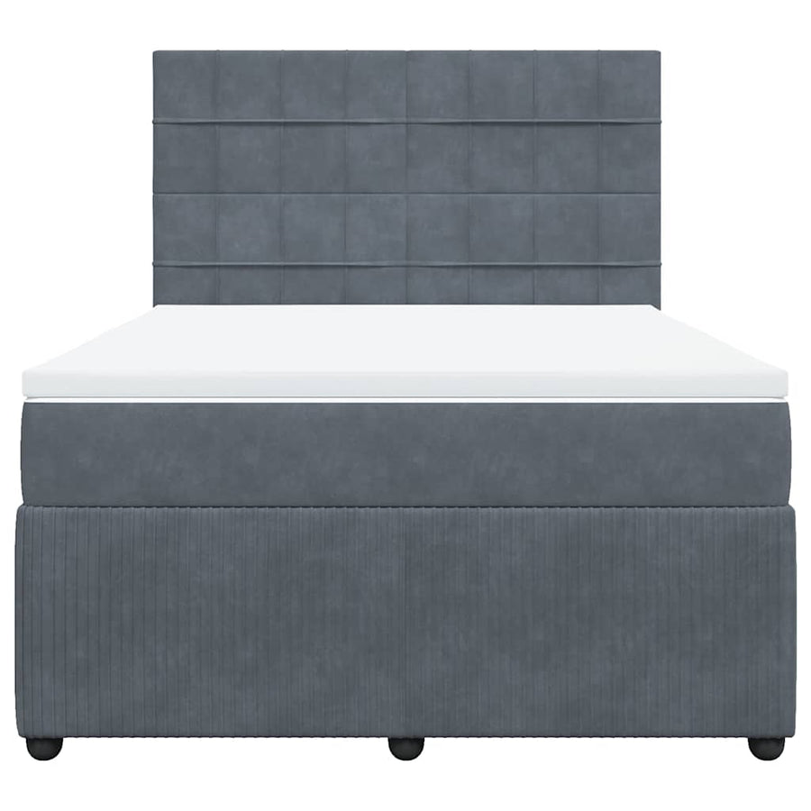 Box Spring Bed with Mattress Dark Grey Queen Velvet