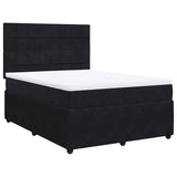 Box Spring Bed with Mattress Black Queen Velvet - Front View