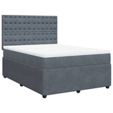 Box Spring Bed with Mattress Dark Grey Queen Velvet - Front View
