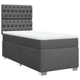 Box Spring Bed with Mattress Dark Grey King Single Fabric - Front View