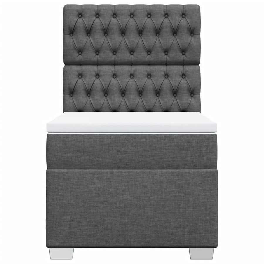 Box Spring Bed with Mattress Dark Grey King Single Fabric