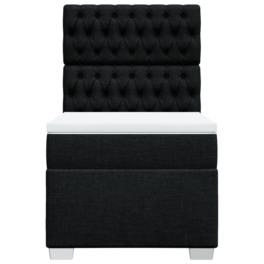 Box Spring Bed with Mattress Black King Single Fabric
