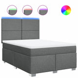Box Spring Bed with Mattress Dark Grey Double Fabric - Front View