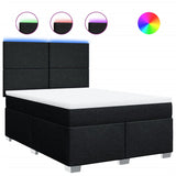 Box Spring Bed with Mattress Black Double Fabric - Front View