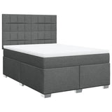 Box Spring Bed with Mattress Dark Grey Double Fabric - Front View