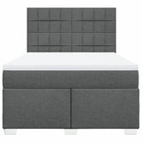 Box Spring Bed with Mattress Dark Grey Double Fabric - Top-Down View