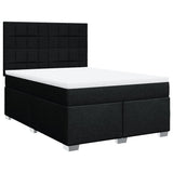 Box Spring Bed with Mattress Black Double Fabric - Front View