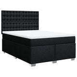 Box Spring Bed with Mattress Black Double Fabric - Front View