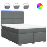 Box Spring Bed with Mattress Dark Grey Queen Fabric - Front View