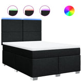 Box Spring Bed with Mattress Black Queen Fabric