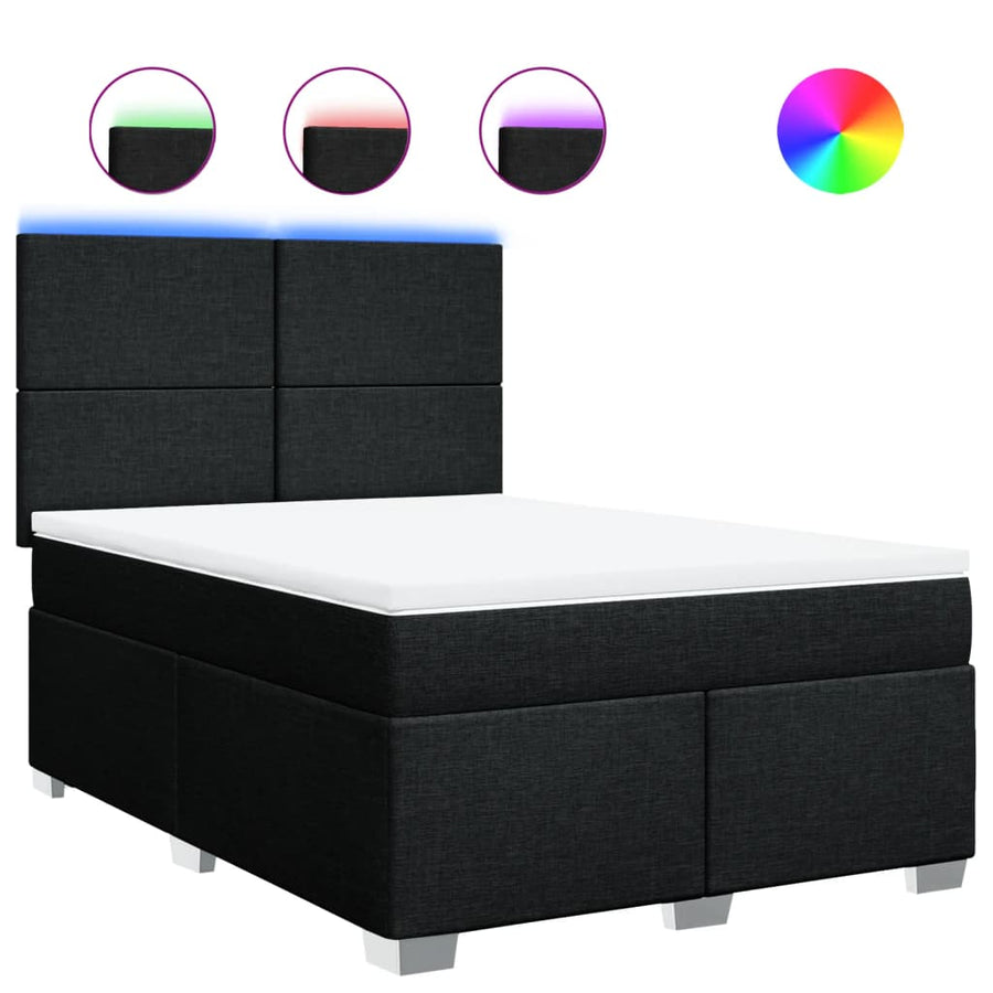 Box Spring Bed with Mattress Black Queen Fabric