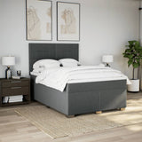 Box Spring Bed with Mattress Dark Grey Queen Fabric - Side View