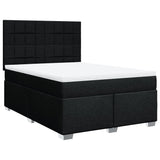 Box Spring Bed with Mattress Black Queen Fabric - Front View