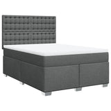 Box Spring Bed with Mattress Dark Grey Queen Fabric - Front View