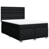 Box Spring Bed with Mattress Black Queen Fabric - Front View