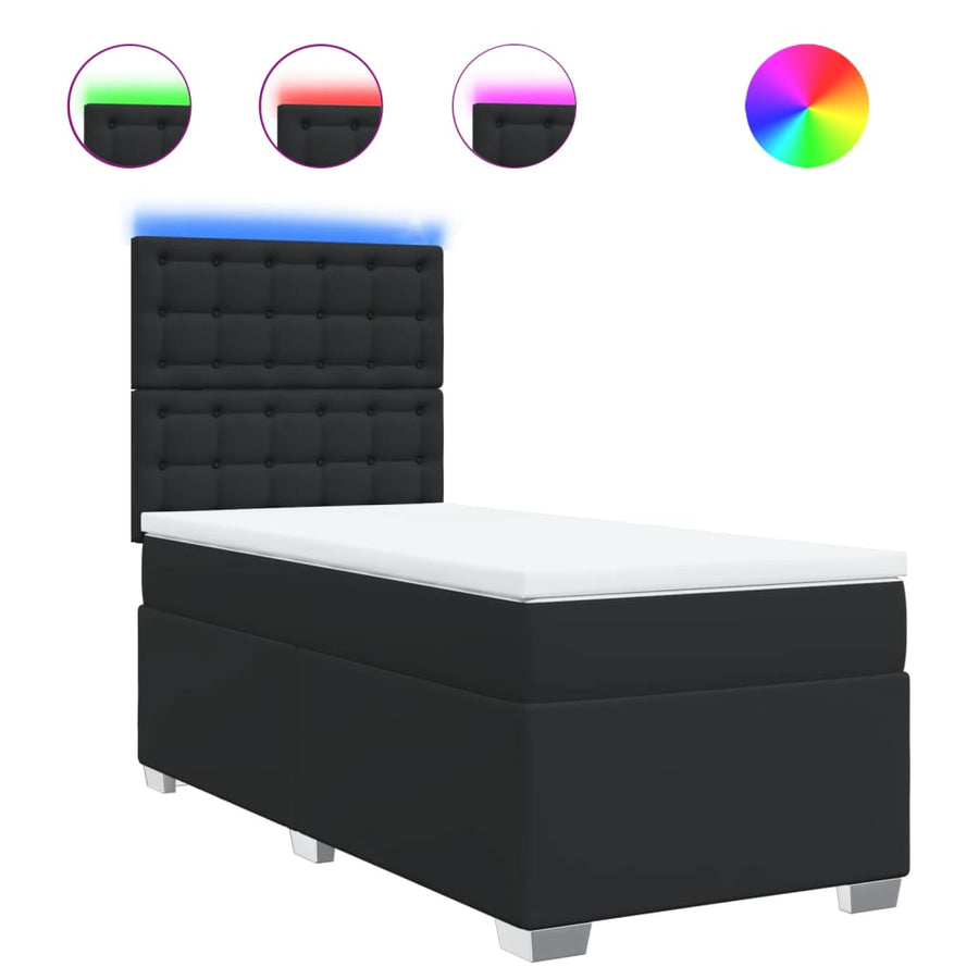Box Spring Bed with Mattress Black King Single Faux Leather