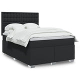 Box Spring Bed with Mattress Black Queen Faux Leather