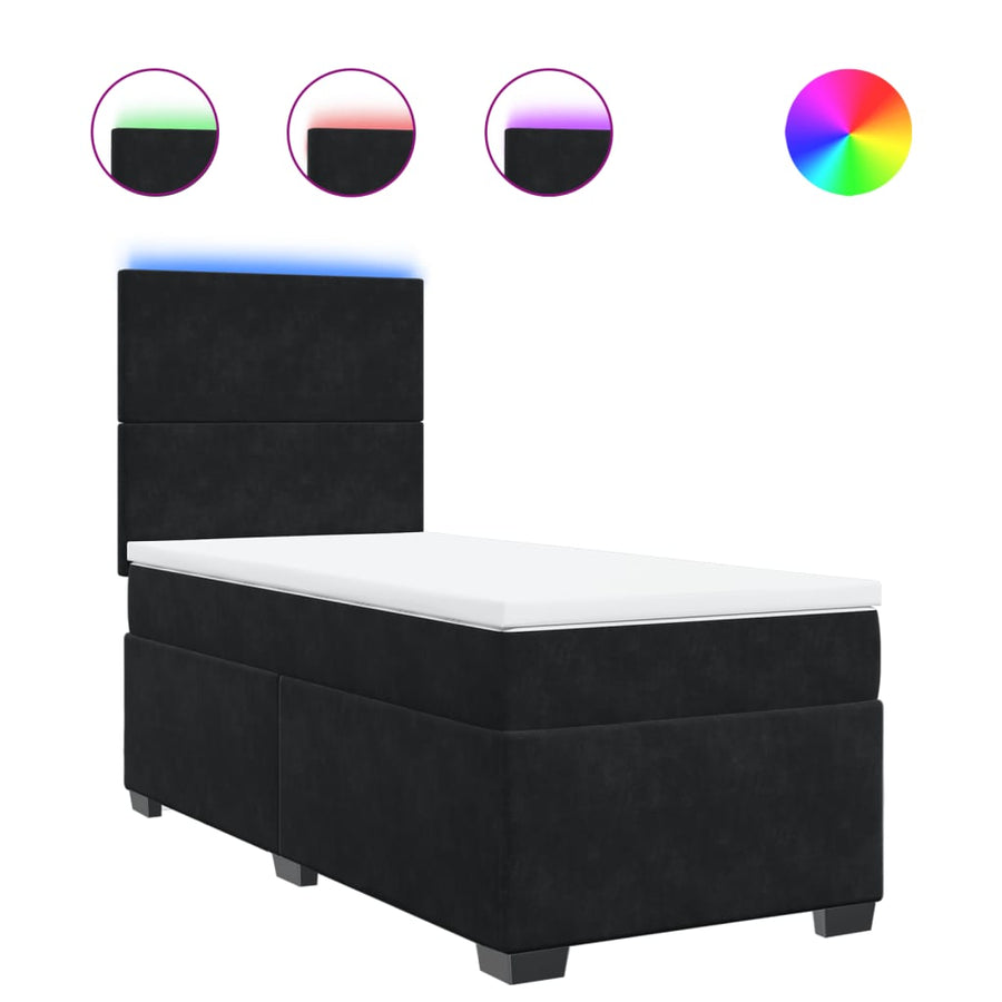 Box Spring Bed with Mattress Black King Single Velvet